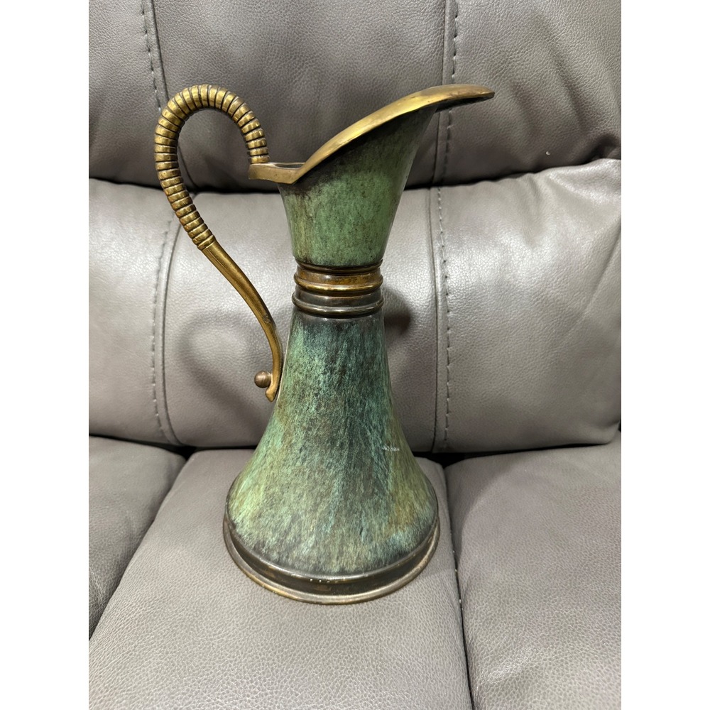 Vintage Dayagi Israel Brass Pitcher Verdigris Patina Mid Century Modern Decor
